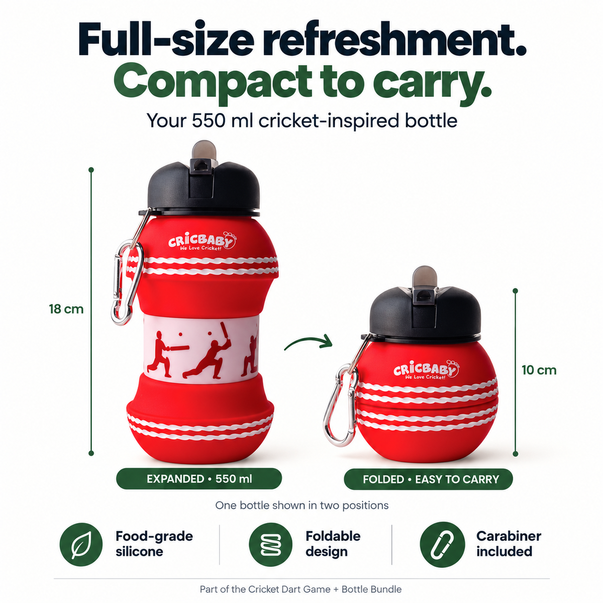 CRICBABY 550 ml cricket ball foldable bottle, expanded and folded #bundle
