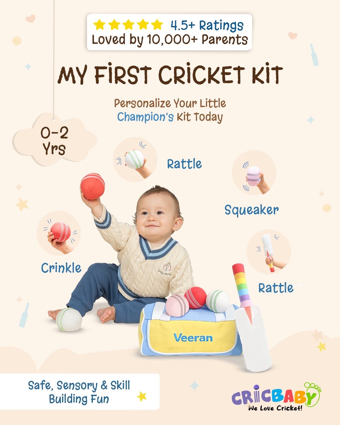 CRICBABY My First Cricket Kit - With Personalized Baby Name
