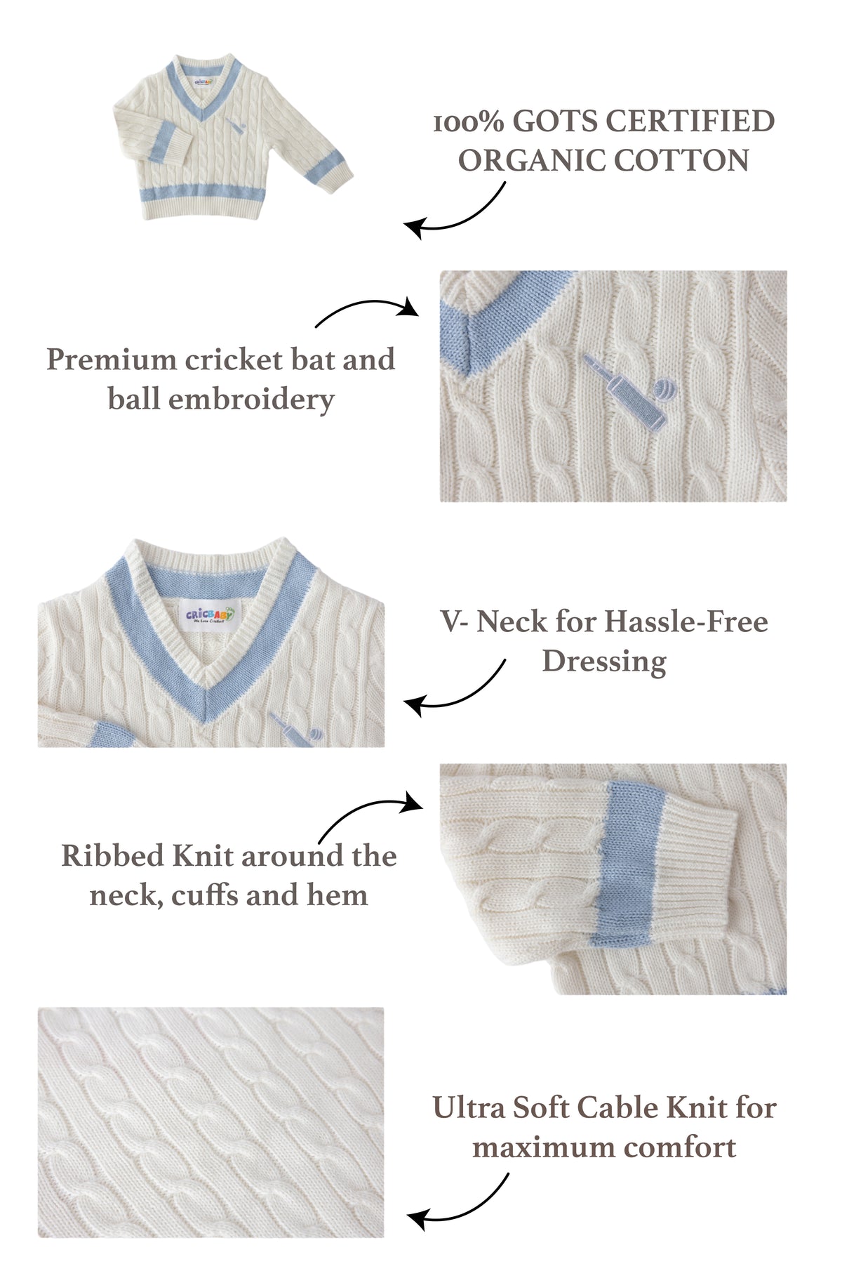 CRICBABY Organic Cotton Cricket Jumper (0-2 years)
